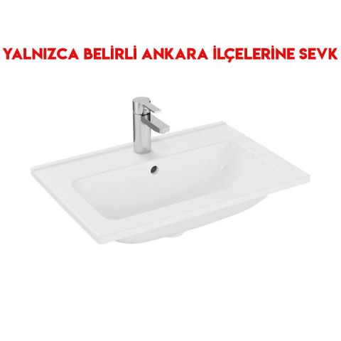 Vitra Armatür Delikli Taşmalı Mia Eco Etajerli 60 cm Lavabo