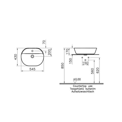 VİTRA GEO 55 CM ARMATÜR DELİKLİ TAŞMALI LAVABO BEYAZ 7428B003-0001