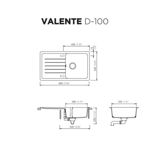 Ukinox Valente D-100 Siyah Granit Eviye