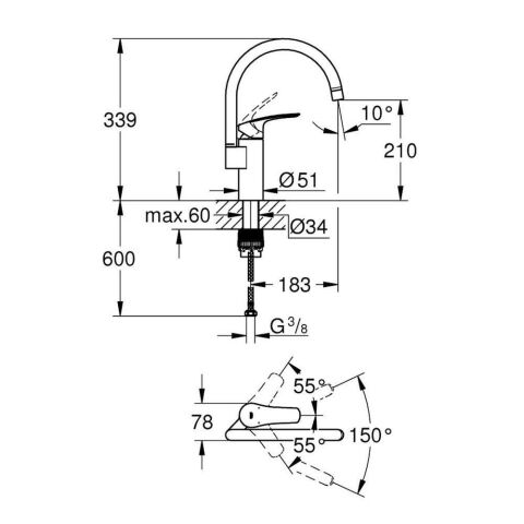 GROHE EUROSMART EVİYE BATARYASI 33202003