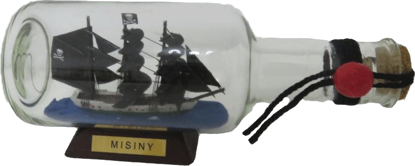 Misiny-Ahşap Altlık Cam Şişe İçerisinde -17,5 Cm Gemi Maketi