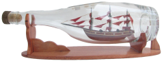 Misiny-Ahşap Altlık Cam Şişe İçerisinde - 10 Cm Gemi Maketi