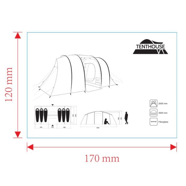 Tenthouse Fun 6 Kişilik Yüksek Çadır(186+120+186)*250-210cm