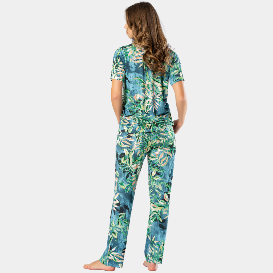 Türen Yapraklı Kısa Kollu Gömlek Yaka Pijama Takımı