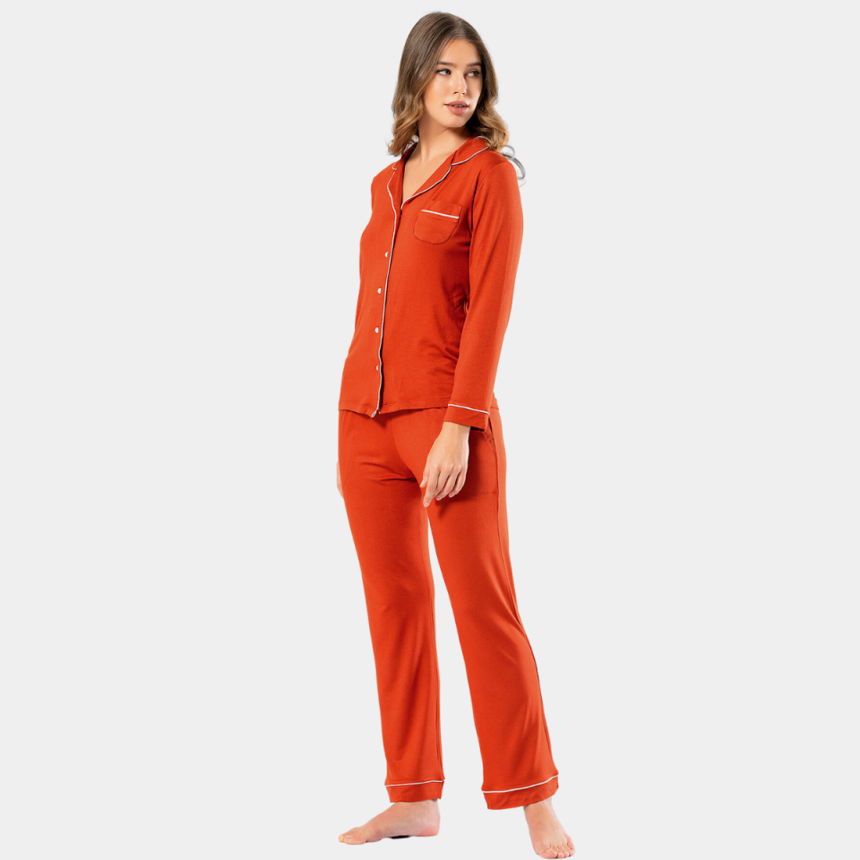 Türen Kadın Uzun Kol Gömlek Yaka Pijama Takım