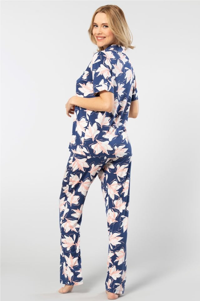 Türen Yaprak Desenli Kısa Kollu Gömlek Yaka Pijama Takımı