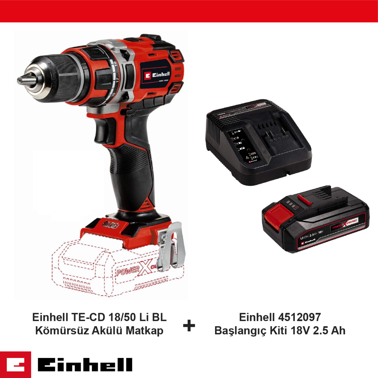 Einhell Kömürsüz Akülü Matkap ve Başlangıç Kiti Seti