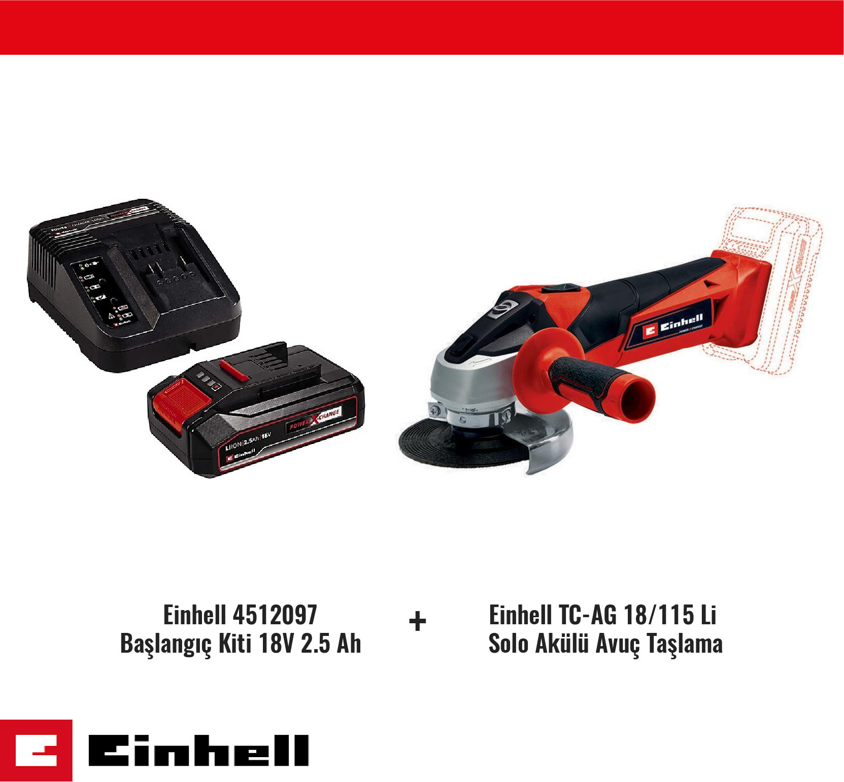 Einhell TC-AG 18/115 Li Solo Avuç Taşlama ve 2,5 Ah Starter Kit