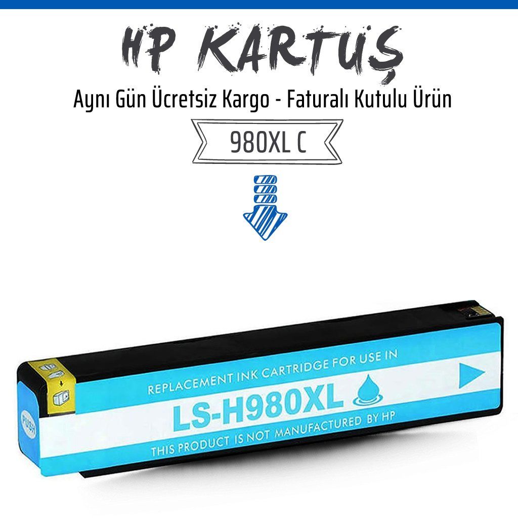 HP 980XL Mavi Muadil Kartuş /D8J07A/X555dn/X555xh/X585z/X585dn/X5