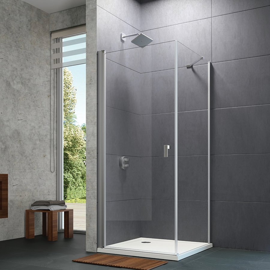Design Pure Bir Menteşeli Kapı Duş Teknesi Üstü Yan Panelli Duşakabin