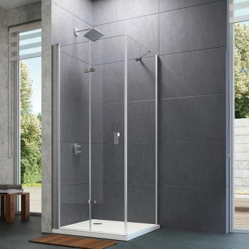 Design Pure Bir Katlanır Kapı Duş Teknesi Üstü Yan Panelli Duşakabin