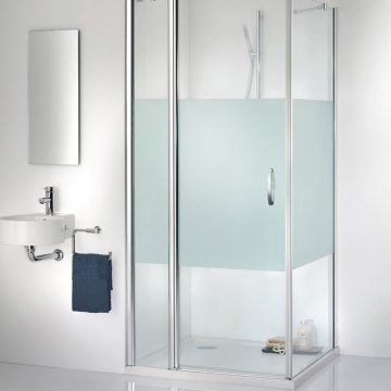 Design Elegance İki Sabit Cam Bir Menteşeli Kapı Duş Teknesi Üstü Yan Panelli Duşakabin