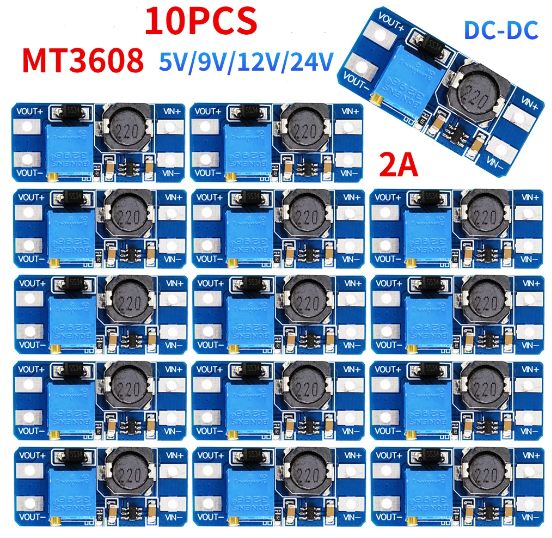 10 Adet MT3608 DC-DC 2A Ayarlanabilir Voltaj Yükseltici Kart