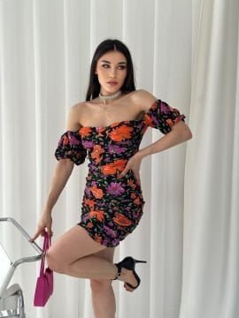 Kabarık Kollu Floral Mini Elbise