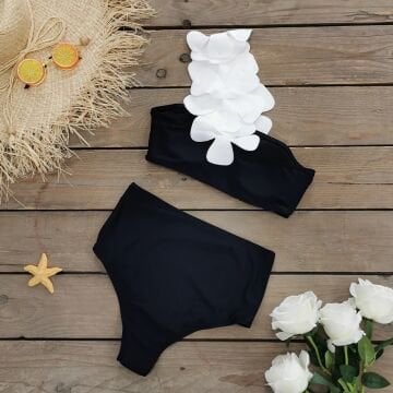Beyaz Çiçek Tasarım Bandaj Bikini