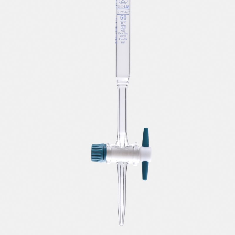 ISOLAB Büret - Düz - Şeffaf - Ptfe Musluklu - As Kalite - Grup Sertifikalı - Mavi Skala - 10 ml