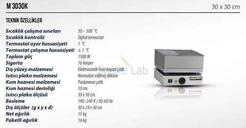 Elektromag M 3030 K Isıtmalı Kum Banyosu 30X30X10 cm/300 °C