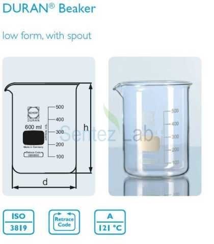 Schott Duran 2110636 Beaker, Low Form, 250 Ml Duran (Beher Kısa Form)