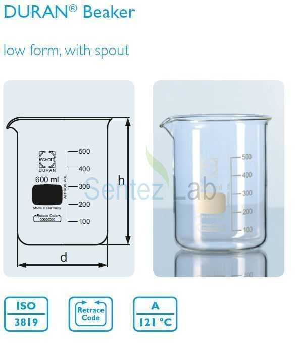 Schott Duran 2110617 Beaker, Low Form, 50 Ml Duran (Beher Kısa Form)