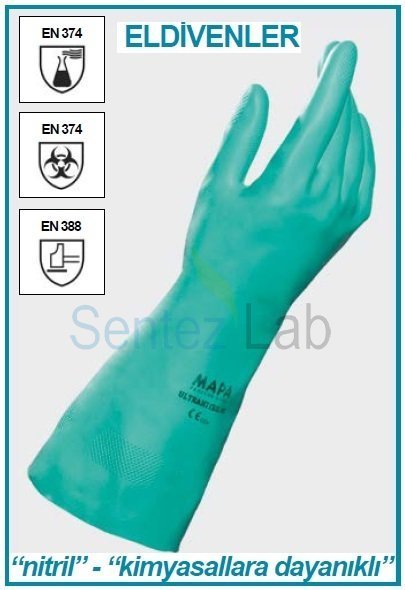 İSOLAB 080.21.007 eldiven - nitril - kimyasal koruma - (1 çift)