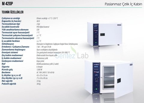 Elektromag M420 P Fanlı  Kuru Hava Sterilizatörü (Paslanmaz Çelik iç Gövdeli) 48 L / 5 ºC... + 250 ºC