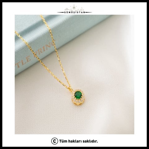 925 Ayar Gümüş Mayıs Ayı Doğum Taşı ( Emerald ) Kolye