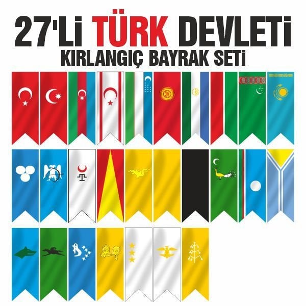 27'li Türk Devletleri Kırlangıç Bayrak Seti 50x150