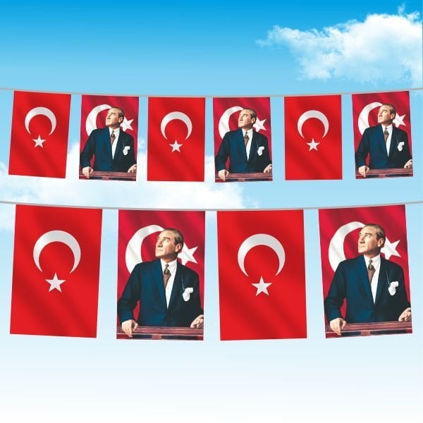 İpe Dizili Atatürk ve Türk Bayrağı 50 metre-50x75 cm
