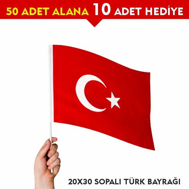 Sopalı Türk Bayrağı 20x30 cm Alpaka Kumaş (50+10 adet)