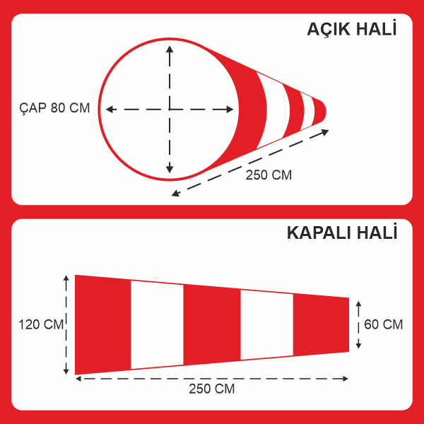 Rüzgar Çorabı-Tulumu / Turuncu Çap :80 Uzunluklar 60x120x250