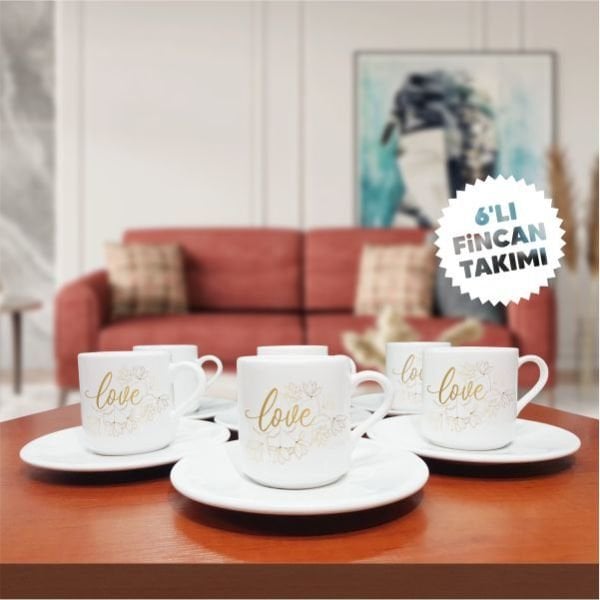 Love Temalı 6'lı Kahve Fincan Seti-002