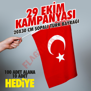 Sopalı Türk Bayrağı 20x30 cm Alpaka Kumaş 100 Adet+10 Adet HEDİYE