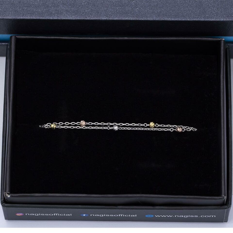 Çift Zincir Dorika Kalem İşlemeli Model 925 Ayar Gümüş Kadın Bileklik