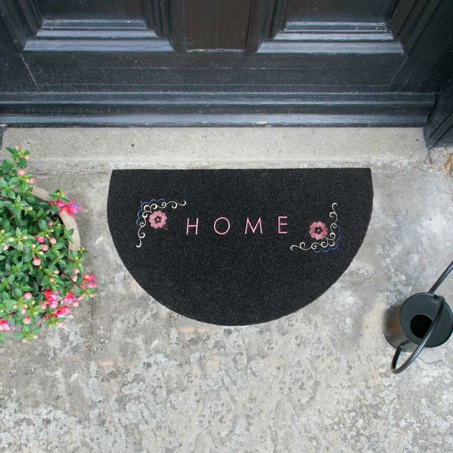 Giz Home Nakışlı/Brode Kapı Paspası 40X70 Yarımay Gri Çiçekli