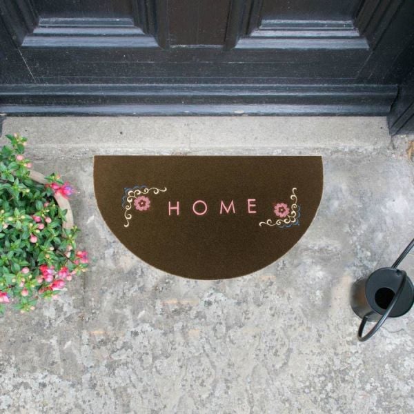 Giz Home Nakışlı/Brode Kapı Paspası 40X70 Yarımay Kahve Çiçekli