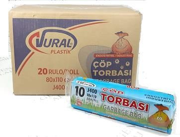 VURAL & YENER JUMBO J400 SİYAH ÇÖP TORBASI 80*110 400 G. KOLİ 20*10 LU