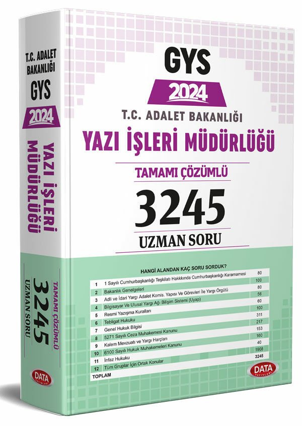 T.C. Adalet Bakanlığı Yazı İşleri Müdürlüğü GYS Tamamı Çözümlü 3245 Uzman Soru Bankası