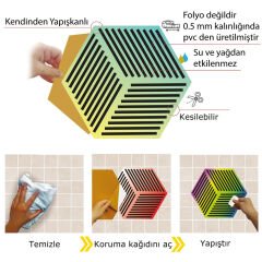 Kendinden Yapışkanlı Renkli Geometrik Altıgen Pvc Karo 27x31 cm