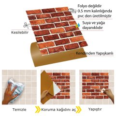 Kendinden Yapışkanlı Kırmızı Tuğla Desenli 30x30 cm