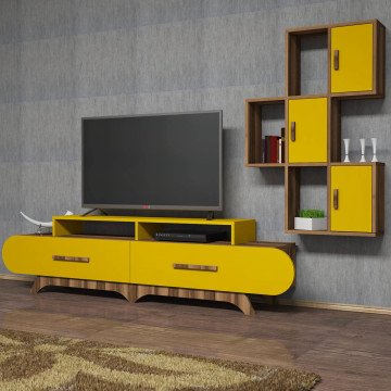 Variant Flora Duvar Raflı Tv Ünitesi Ceviz - Sarı