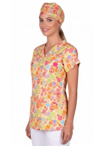 Cerrahi Üst Forma Kadın | Scrubs Tek Üst | Desen 1 (Greys Model) | LABOR Dry Touch Kumaş