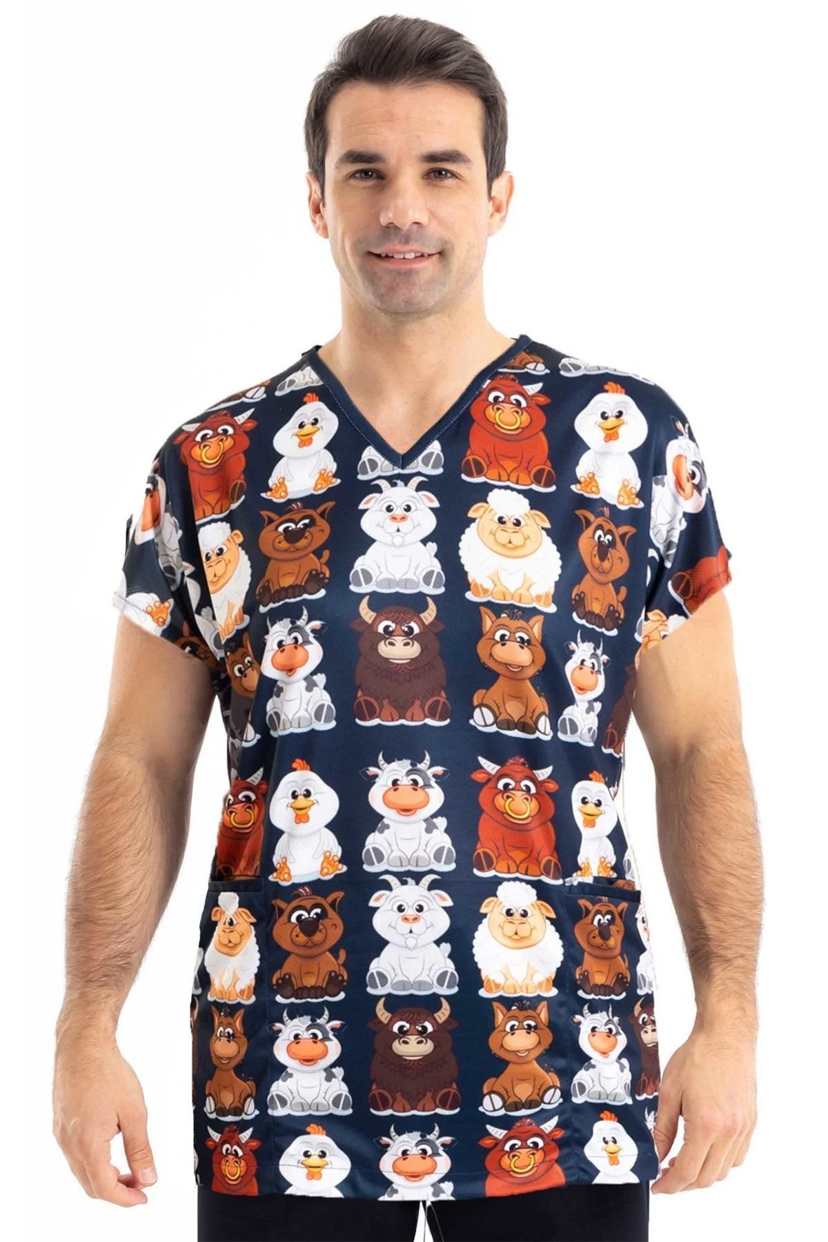 Cerrahi Üst Forma Erkek | Yeni Çiftlik Desenli | Veteriner Hekim | LABOR Dry Touch Kumaş