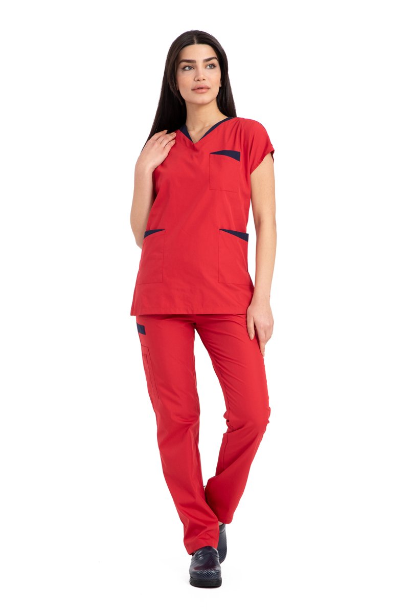 Cerrahi Ameliyathane ve Nöbet Forma Takımı-Rg-04 52-5XL Özel Sipariş - Kırmızı