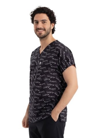 Atatürk İmzalı Desenli Erkek Cerrahi Forma Üst Yarasa Kol