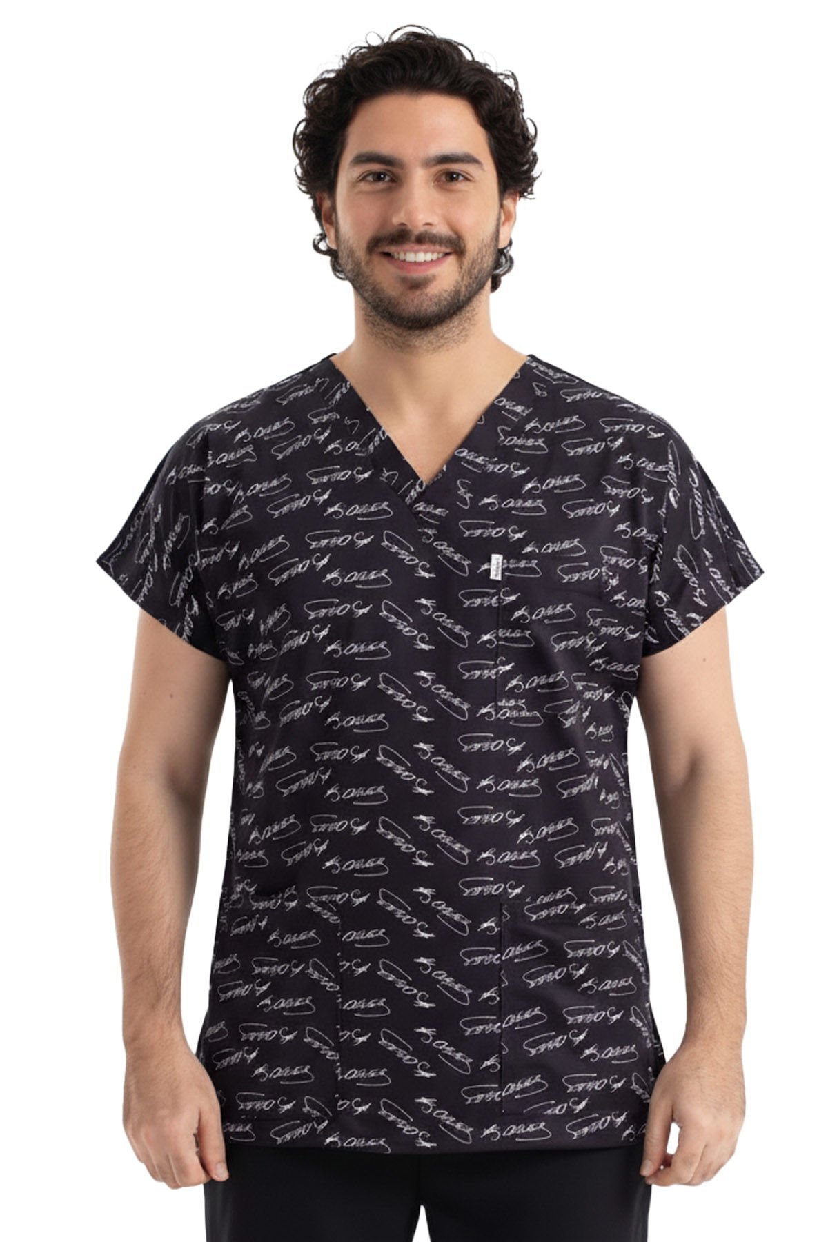 Atatürk İmzalı Desenli Erkek Cerrahi Forma Üst Yarasa Kol