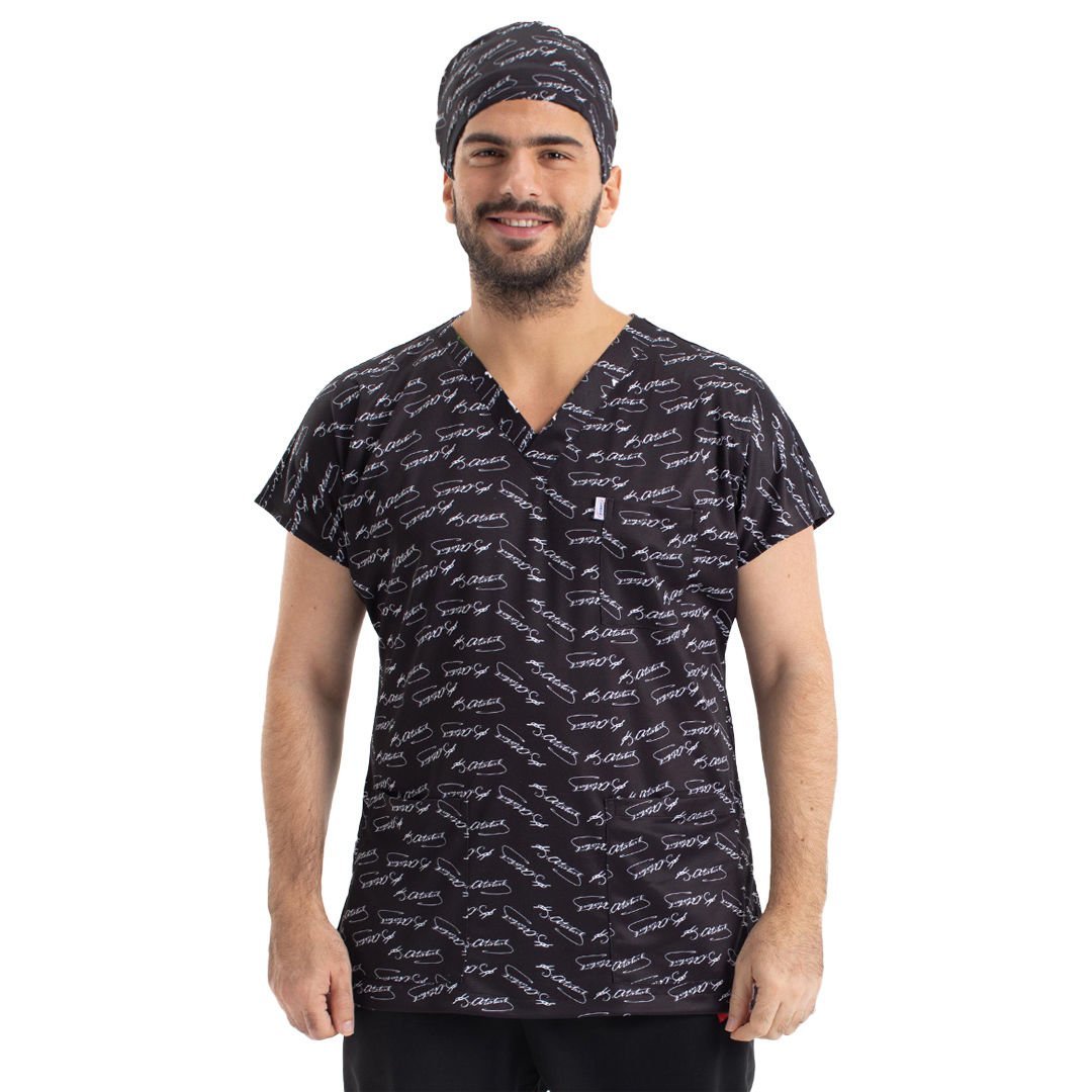 Atatürk İmzalı Desenli Erkek Cerrahi Forma Üst Yarasa Kol 64/6XL Özel Sipariş