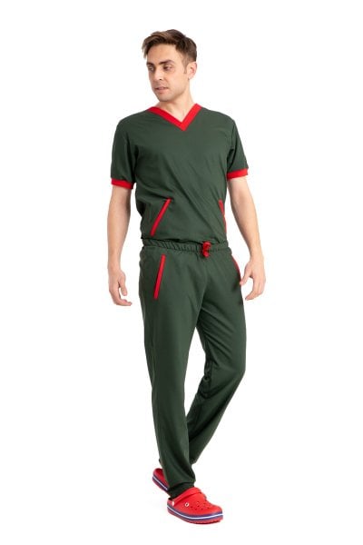 Özel tasarım doktor forması likralı pamuklu haki yeşil erkek FT Model