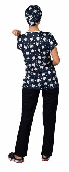 Cerrahi Forma Üst Lacivert Diş Desenli İnce Kumaş-Kadın