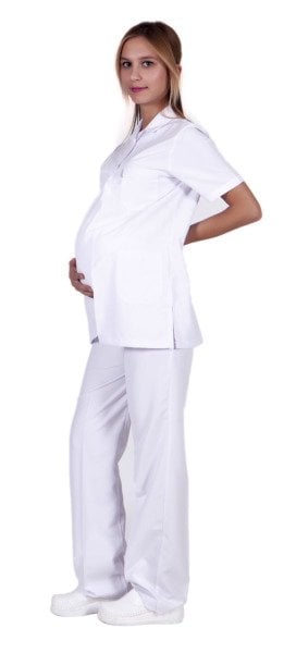 Hamile Hemşire Forma Takımı Beyaz Alpaka Kumaş  HML-01