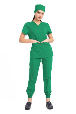 Dr Jogger Scrubs Likralı Koton Kumaş Kadın Çimen Yeşili